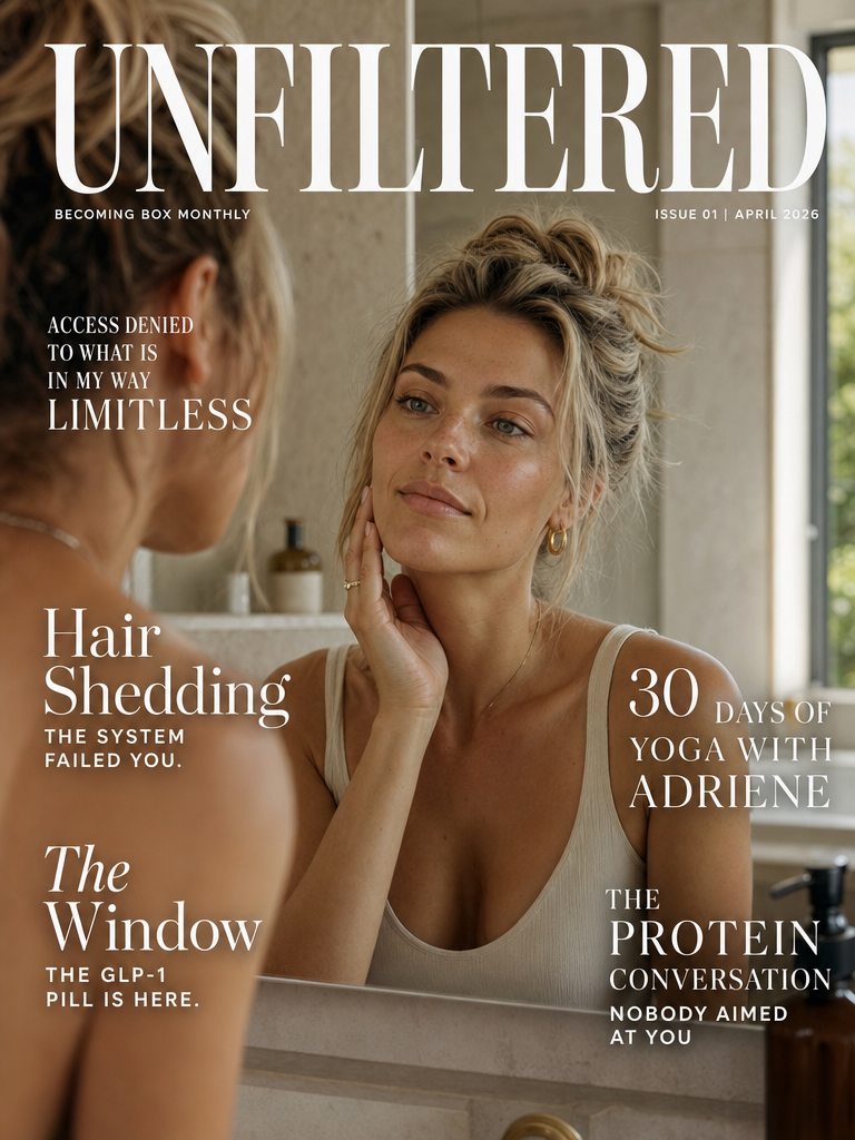 Unfiltered publication cover — Becoming Box Monthly for perimenopause and GLP-1